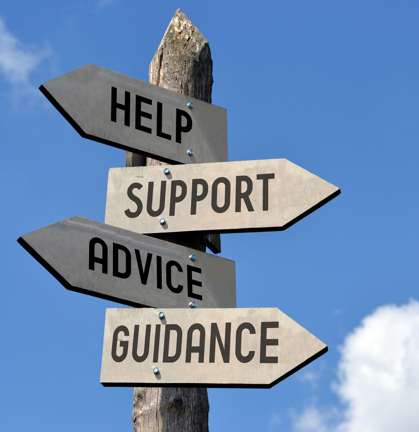 Signpost with help and support arrows